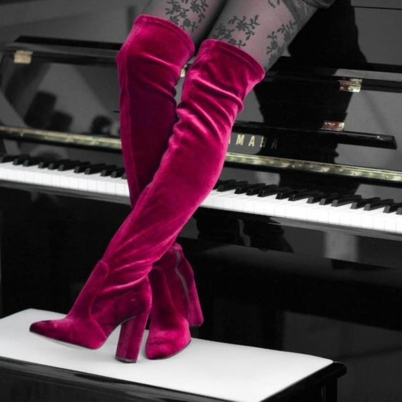 Chinese Laundry Brenda Velvet Over The Knee Boots | Burgundy | Size 6 - Picture 3 of 17